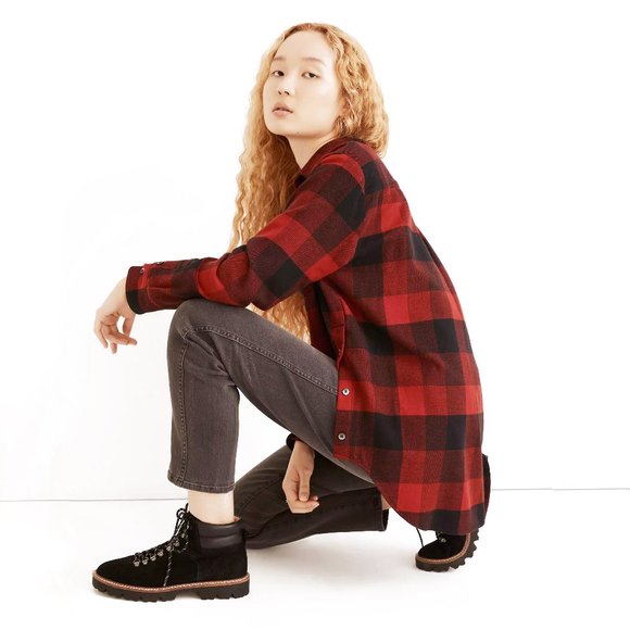 MADEWELL Buffalo Plaid Flannel Shirt with Side Buttons - Picture 2 of 6